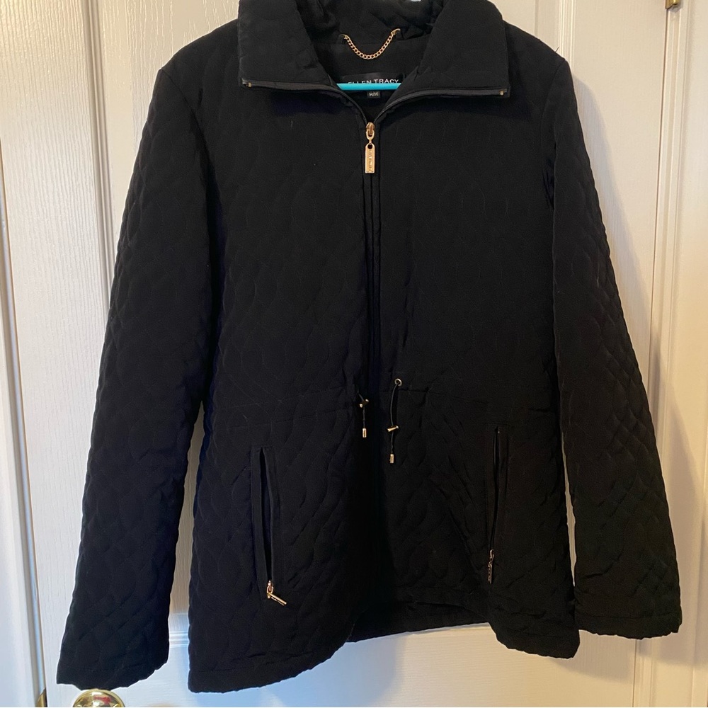 Ellen Tracy Black Faux Velvet Lined Coat, size Medium